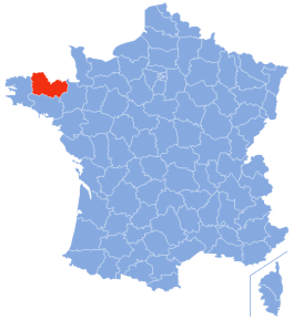 Carte des départements de France mettant en valeur les Côtes d'Armor en rouge.