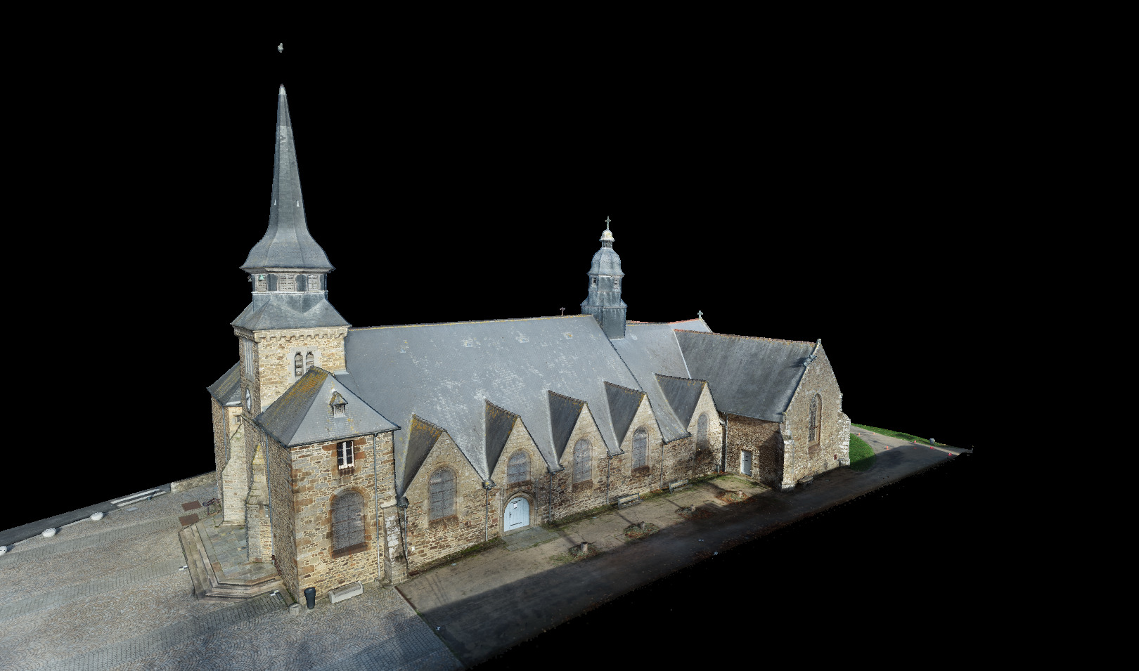 Image représentant l'église de Pléguien modélisée en 3D pour représenter nos services de Modélisation et de Maquette 3D
Cartographie 3D : capturez l'existant !