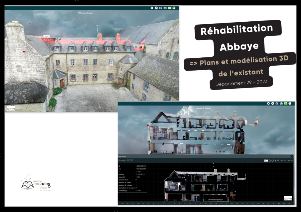 Image de la réhabilitation de l'Abbaye. Réalisation de plans et d'une modélisation 3D de l'existant dans le département du Finistère en 2023.