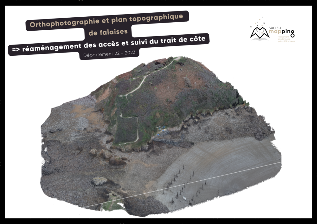 Exemple dans la page de Galerie, orthophotographie et plan topographique de falaises : réaménagement des accès et suivi du trait de côte dans le département du 22