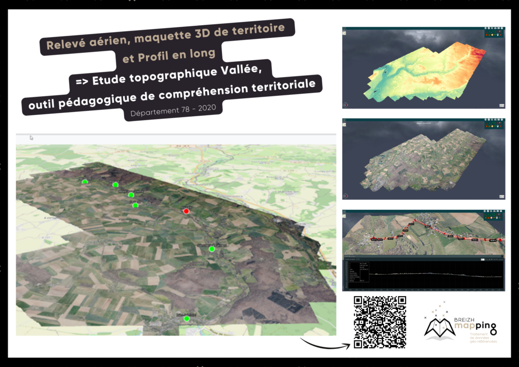 Exemple de relevé aérien, maquette 3D de territoire et profil en long : étude topographique de la Vallée et outil pédagogique de compréhension territoriale dans le département du 78